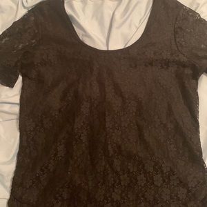 Black lace scoop neck top